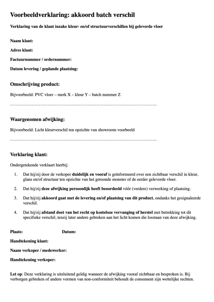 Voorbeeldverklaring: akkoord batch verschil