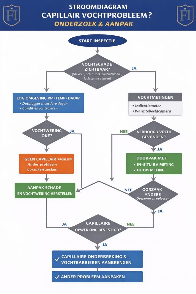 Stroomdiagram capillair vochtprobleem oplossen